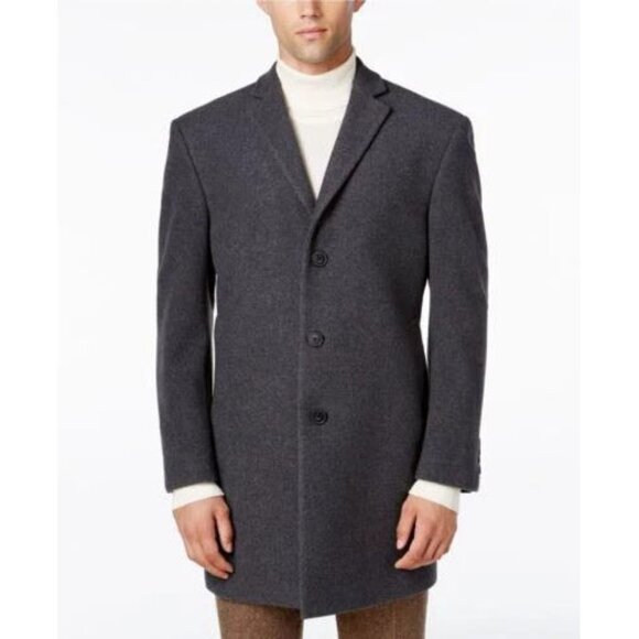 Calvin Klein Mens Prosper Slim Fit Overcoat Coat Grey Charcoal 40L E03318